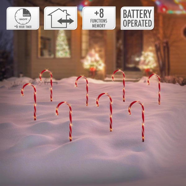 ECD Germany LED Zuckerstangen 8er Set mit 56 Warmweißen LEDs, 45cm, Rot Weiß, batteriebetrieben, Außen & Innen, Beleuchtete Gartenstäbe Weihnachtsdeko Gartenstecker Weihnachtsweg Marker Lichterkette