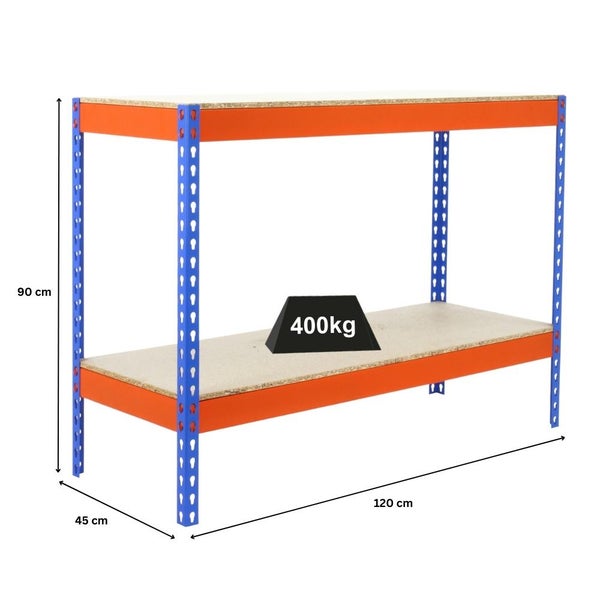 Schwerlastregal MINI WOOD YETI TWO | HxBxT 90x120x45cm | Fachlast 400kg | Blau-Orange