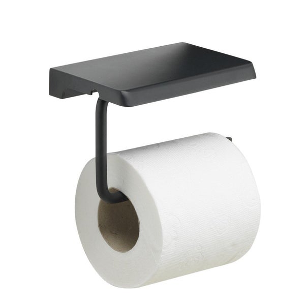 Toilettenpapierhalter aus mattschwarzem Edelstahl mit Ablage