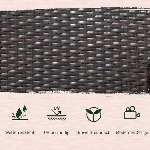 Outsunny Polyrattan Gartenbank, Sitzbank mit Tisch, B133 x T63 x H84cm, 2-Sitzer, Stahl, Braun