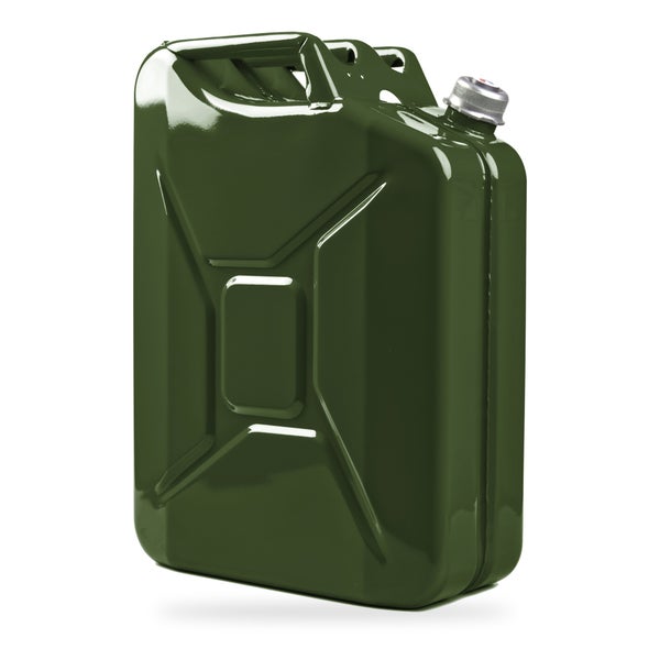 Kraftstoffkanister aus Metall zur sicheren Lagerung von Benzin oder Diesel.