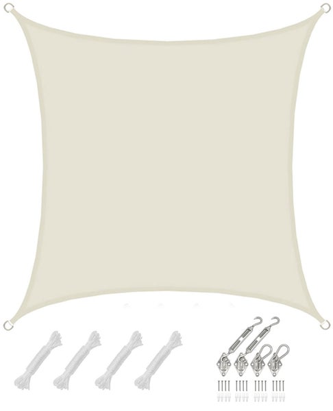 AMANKA 2x2m Sonnensegel Viereckig Wasserdicht - Quadrat Sonnenschutz Segel mit Befestigung - Beige