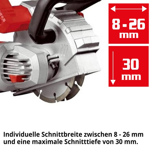 Mauernutfräse Schnittbreite acht bis 26 Millimeter und Schnitttiefe 30 Millimeter