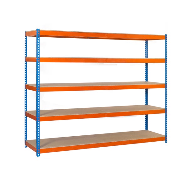 PROREGAL Schwerlastregal Wood Beast Five HxBxT 300 x 120 x 60 cm 5 Ebenen Fachlast 600 kg Blau-Orange