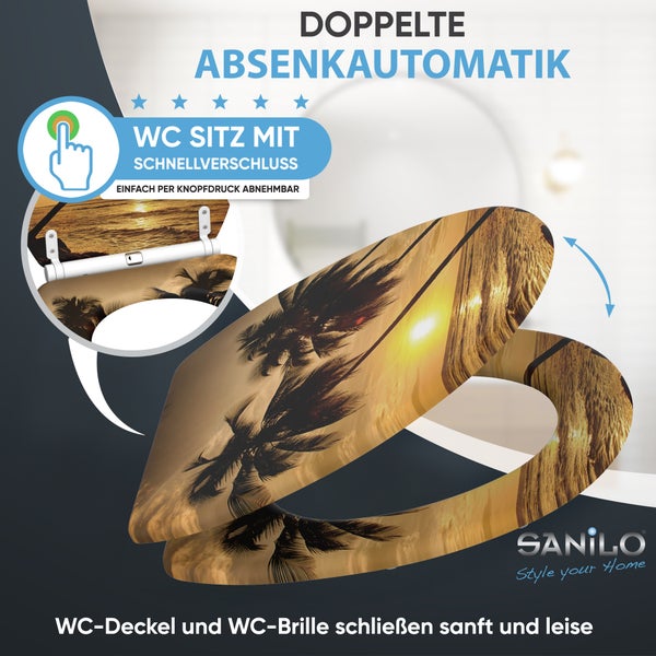 Sanilo WC Sitz mit Absenkautomatik und Schnellverschluss mit Palmen Motiv
