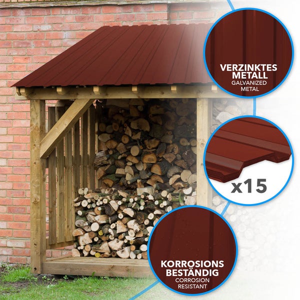 FLOORDIREKT Trapezblech - 115 x 45 cm - Profilblech - Stärke 0.25 mm - 15er-Set - inkl. Schrauben - 7,7 m² - Rot