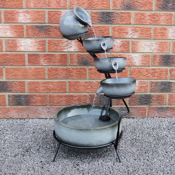 Solar Kaskadenbrunnen mit Akku - Grau