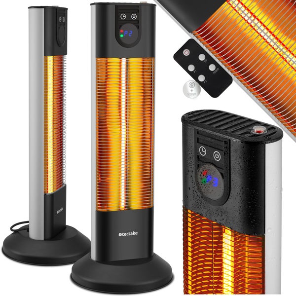 Elektrischer Standheizstrahler von tectake mit Fernbedienung, LED Anzeige und Timer Funktion für den Innen und Außenbereich