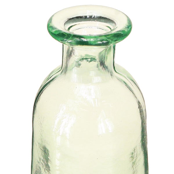 Grüne Glasvase, Höhe 30 Zentimeter, Breite 6,5 Zentimeter.