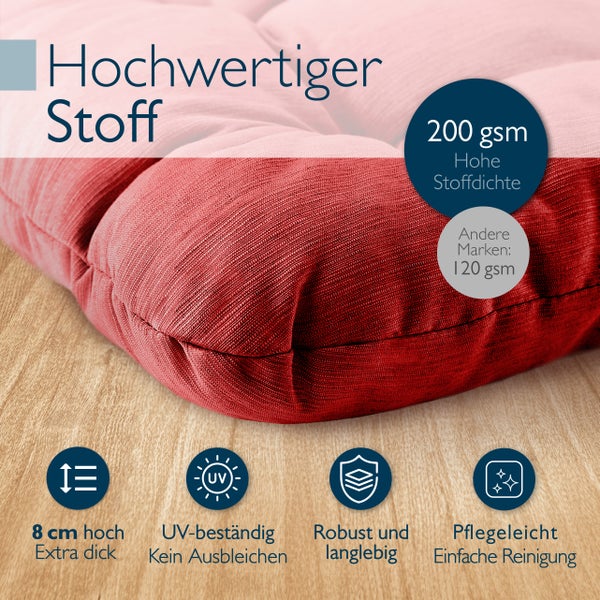 Detailaufnahme eines robusten und langlebigen Polsterstoffes, extra dick, UV-beständig und pflegeleicht.