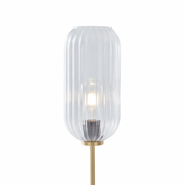 Dekorative Stehlampe mit geripptem Glasschirm