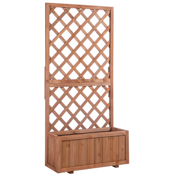 Outsunny Hochbeet Pflanzenkasten mit Rankgitter, Spalier Pflanzkübel, Blumenkasten Holz, 72,5x31,5x149,5cm für Garten Balkon Terasse, Blumenkübel für Kletterpflanzen, Blumen, Orange