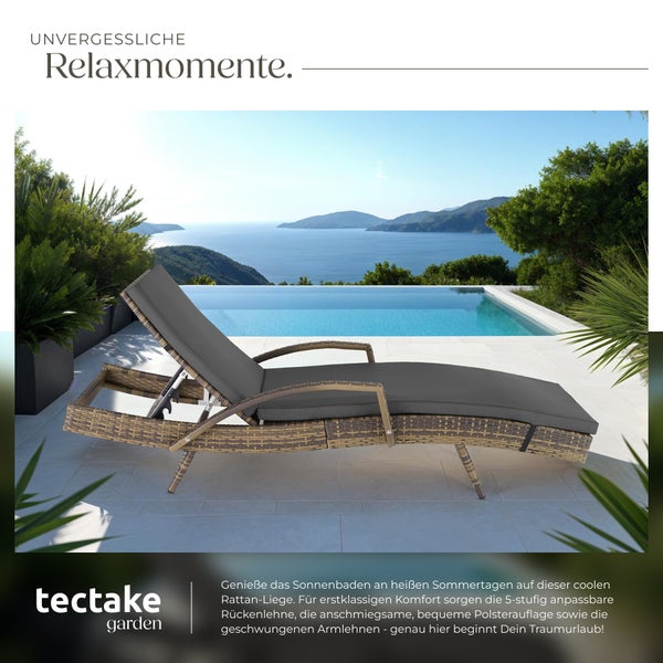 Rattan Sonnenliege tectake Océane 190 x 71 x 34 – 74,5 cm mit Aluminiumgestell natur