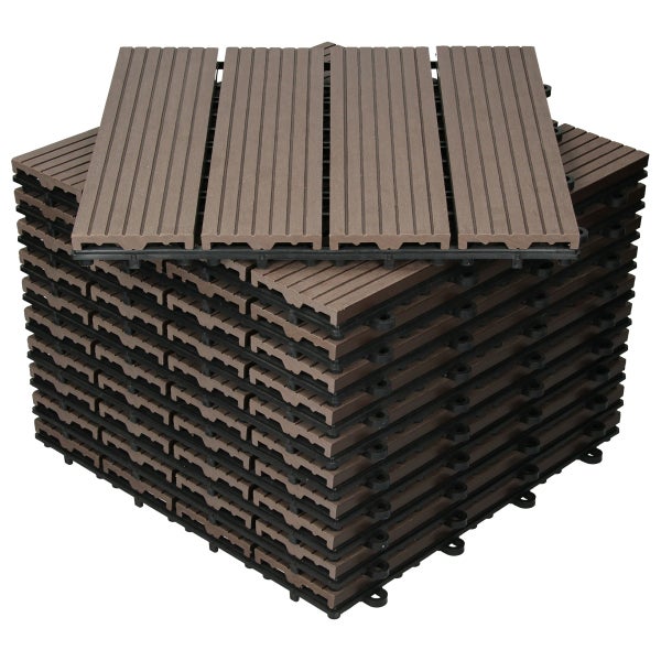 ECD Germany WPC Terrassenfliesen 30x30 cm 55er Spar Set für 5m² Dunkelbraun in Holzoptik für Garten Balkon Bodenbelag mit Drainage, Klicksystem Terrassendielen Balkonfliesen Klickfliesen Holzfliesen