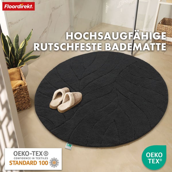 Hochflor Badematte, rutschfest, mit Blattmuster und OEKO-TEX Siegel