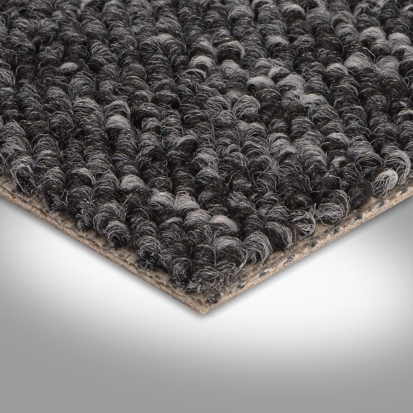 Teppichboden schwarz Meterware mit Schlingen Struktur meliert mit Vliesrücken 400 cm Breite (Meterware)