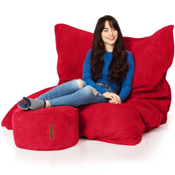 Green Bean Sitzsack + Pouf im Set - XXL Riesensitzsack mit passenden Fußhocker | EPS Füllung Bean Bag Bodenkissen Liegekissen Sitzkissen Indoor Drinnen Waschbar c