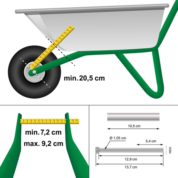ECD Germany 2er Set Schubkarrenrad aus pannensicherem PU Vollgummi, Ersatzrad Gummirad mit Achse, 3.50-8, Ø350 x 80 mm, Schwarz, 150kg, Reifen mit Stahlfelge, PU-Rad Reifen für Schubkarre Gartenkarren