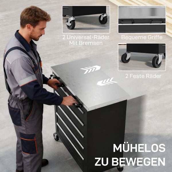 Geöffnete Werkzeugkiste mit Fächern und Schubladen zur Werkzeugaufbewahrung