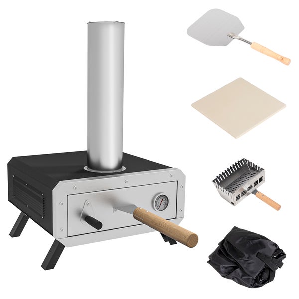 Outsunny 2-In-1 Pizzaofen, mit Pizzastein, für BBQ, 82L x 39,5B x 58H cm, Stahl, Schwarz