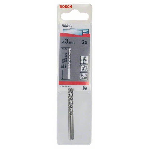 Bosch 2x Metallbohrer HSS-G DIN 338 3 x 33 x 61 mm - 2608585911