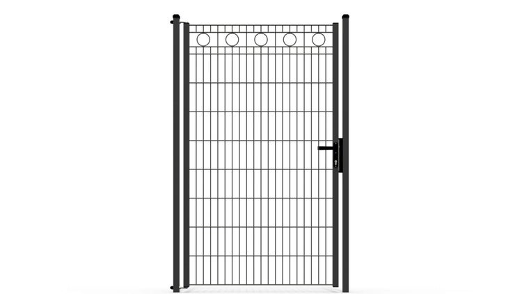 Zauntor ZAUNGURU ECO-Line Kreis aus Metall, Höhe: 183cm, Breite: 123cm, 1-flügelig inkl. Pfosten, Locinox-Schloss und Zubehör, Feuerverzinkt und zusätzlich in RAL 7016 Anthrazitgrau pulverbeschichtet