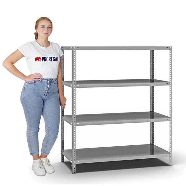 PROREGAL Fachbodenregal Schraubsystem Light-Duty Grundregal HxBxT 150 x 130 x 60 cm 4 Ebenen Fachlast 125 kg Beidseitig Nutzbar Verzinkt