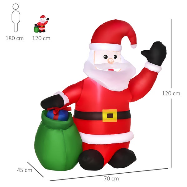 HOMCOM Weihnachtsdeko, aufblasbar, beleuchtet Garten, IP 44, L 70 x B 45 x H 120 cm, 190D Polyester, warm weiß