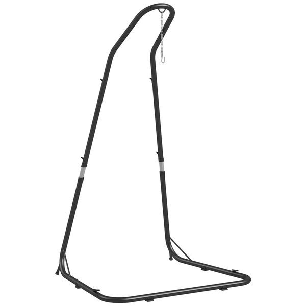 Hängesesselgestell aus Metall in Schwarz, höhenverstellbar 195 bis 230 Zentimeter, Breite 116 Zentimeter, Tiefe 133 Zentimeter, mit Kette.