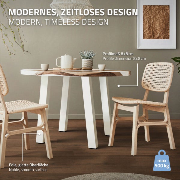 ML-Design 4er Set Tischbeine schräg 72 cm, Weiß glänzend, aus pulverbeschichtetem Stahl, eckig, Profil 8x8 cm, I-Form, Möbelfüße Metall 96° Neigung, Tischfüße Möbelbeine für Esstisch & Schreibtisch