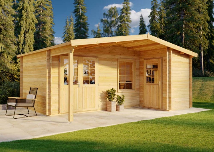 Alpholz Gartenhaus Nordkapp-40 B Gartenhaus aus Holz in natur, Holzhaus mit 40 mm Wandstärke, Blockbohlenhaus mit Montagematerial imprägniert 5,6x4,7m