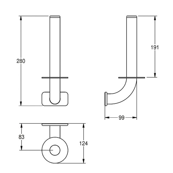 Technische Maßzeichnung eines Wandmontageelements mit detaillierten Abmessungen in Millimetern für die präzise Installation.