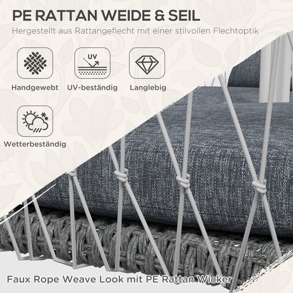 Outsunny 4 tlg. Gartenmöbel-Set, 121L x 68B x 67H cm, PE Rattan, Polyester, grau