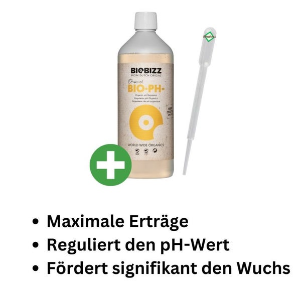 BioBizz pH-Minus 10 Liter – 100 % Biologischer pH-Senker für gesundes Pflanzenwachstum mit präziser Dosierung durch Pipette