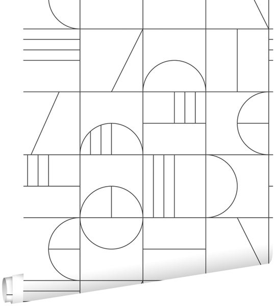 ESTAhome Tapete Art Decó Muster Weiß und Schwarz - 0,53 x 10,05 m - 139142