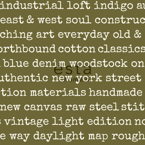 Textildruck mit den Begriffen Industrial Loft, East & West, New York und Baumwolle