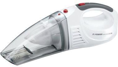 Akkusauger in Weiß mit transparentem Staubbehälter