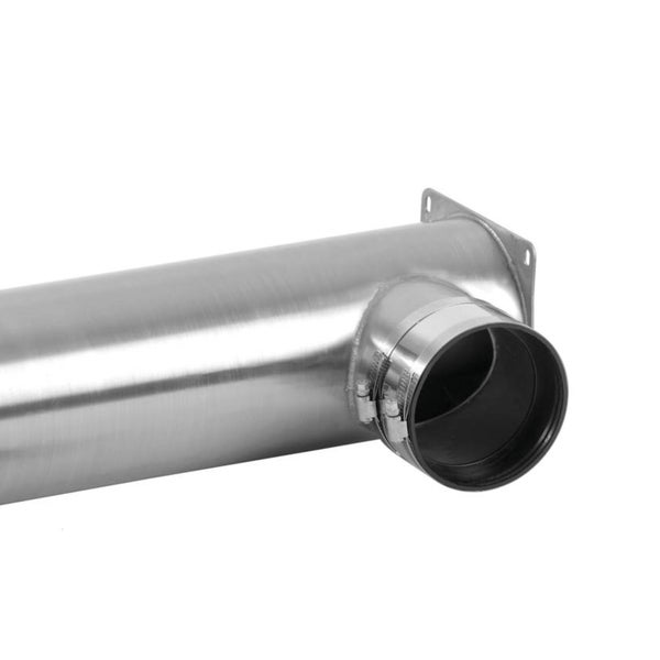 T-Stück für Rauchrohr aus Edelstahl mit seitlichem Anschluss und Schlauchschelle.