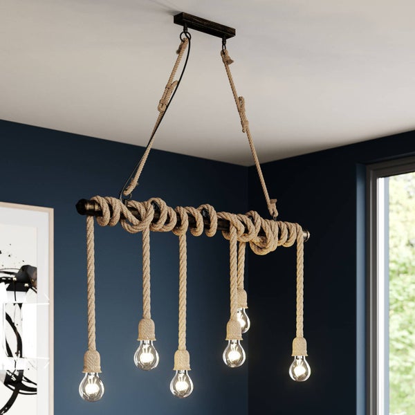 Lindby Pendelleuchte Hajo (Retro, Vintage Antik) in Braun aus Metall (6 flammig E27) - Deckenlampe Esstischlampe Hängelampe Hängeleuchte Wohnzimmerleuchte