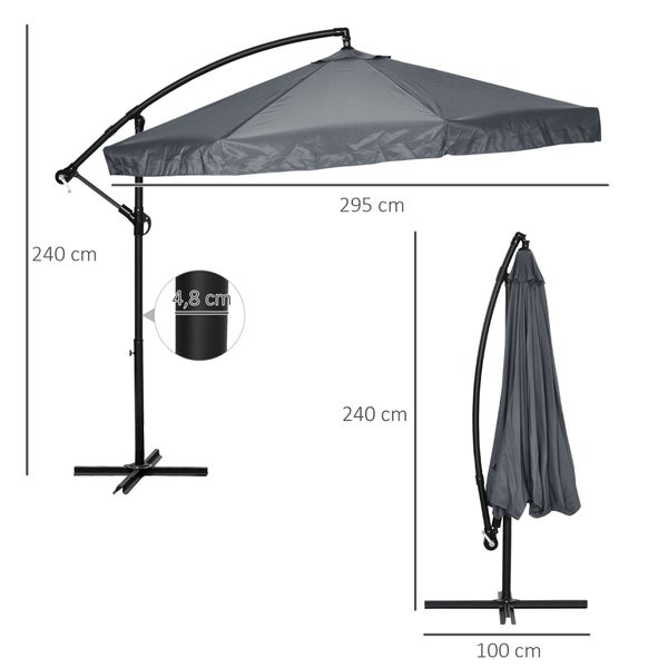 Outsunny 360° Drehbarer Ampelschirm, Sonnenschirm mit Handkurbel und Moskitonetz, für 8 Personen, 295 x 295cm, Stahl, Polyester, Dunkelgrau