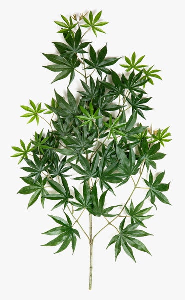 Künstlicher Ahornzweig mit grünen handförmig geteilten Blättern zur Dekoration.