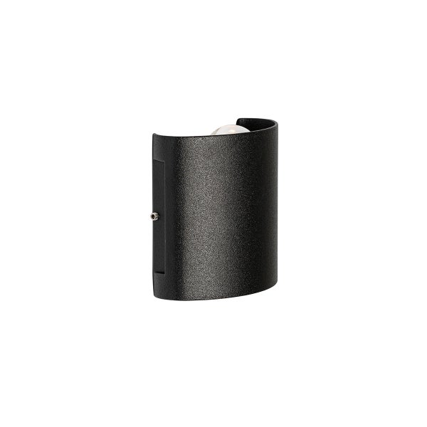Schwarze, gebogene Wandleuchte aus Metall mit strukturierter Oberfläche.