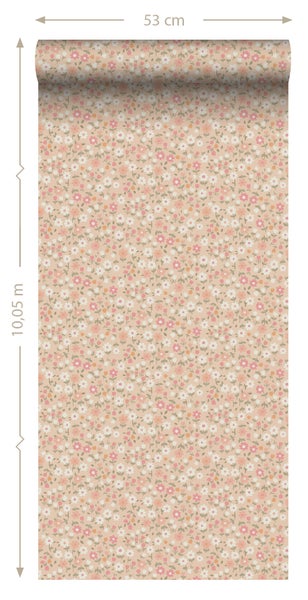 Tapetenrolle mit Blumenmuster, 53 cm breit, 10,05 m lang
