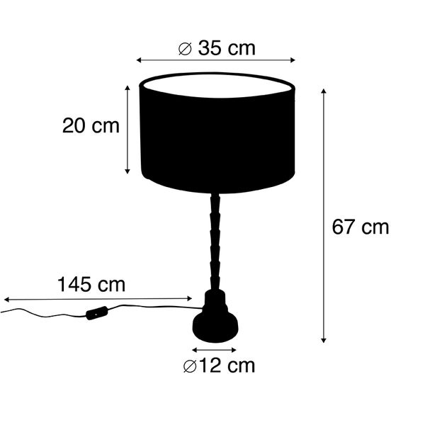 Skizze einer Lampe mit Höhen- und Durchmesserangaben