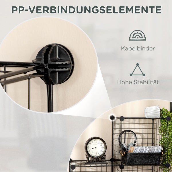 HOMCOM Regalsystem, Steckregal aus Stahldraht, DIY Würfelregal, 9 Fächer, Drahtgitter, Schuhregal, Stufenregal für Wohnzimmer, Kinderzimmer, Schlafzimmer, Schwarz, 35 x 35 x 35 cm je Würfel