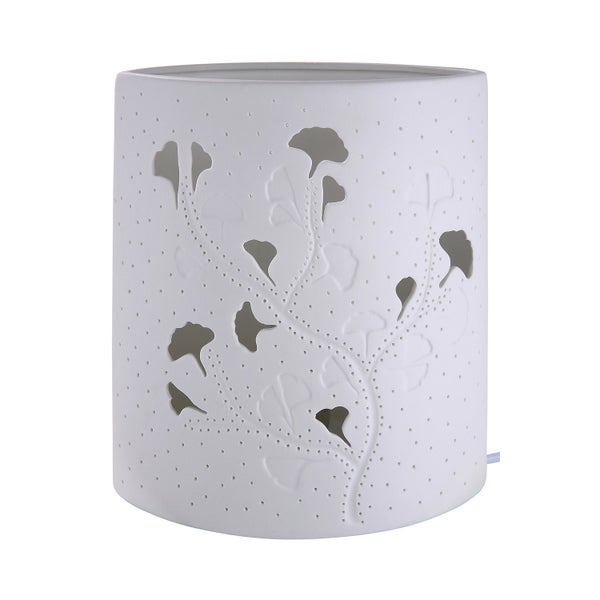 Tischleuchte GILDE GINKGO Lampe weiß Höhe 20cm Porzellan