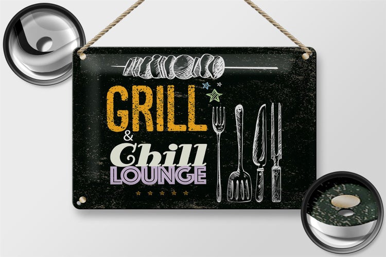Blechschild Spruch Grill & Chill Fleisch Grillen 30x20cm