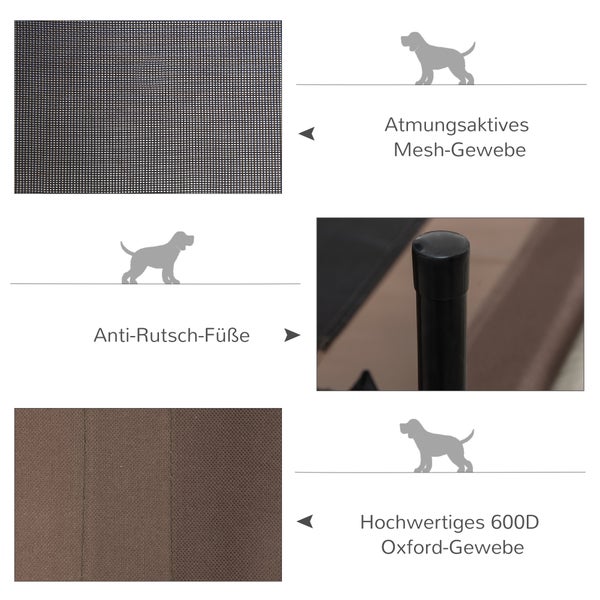 PawHut Hundebett, 76L x 61B x 18H cm, Stahlrahmen, 600D Oxford-Gewebe, Braun