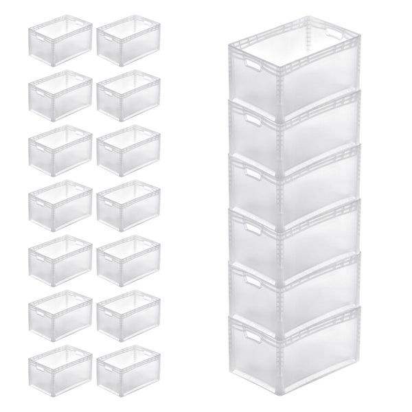 PROREGAL SuperSparSet 20x Transparenter Eurobehälter LightLine mit Offenem Griff und Auflagedeckel  HxBxT 32 x 40 x 60 cm 66 Liter Eurobox