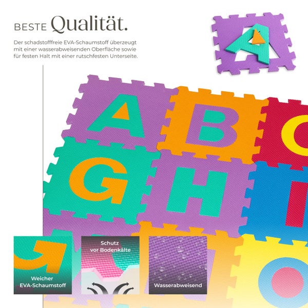 Bunte ABC-Spielmatte aus EVA-Schaumstoff mit wasserabweisender Oberfläche und rutschfester Unterseite